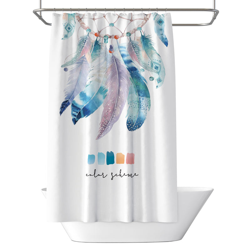 Linentalks Waterproof Feather Bathroom Shower Curtain Set, White